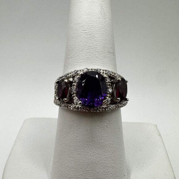 Stunning Amethyst and Rhodalite garnet with cz accents in sterling silver ring! - Picture 11 of 14